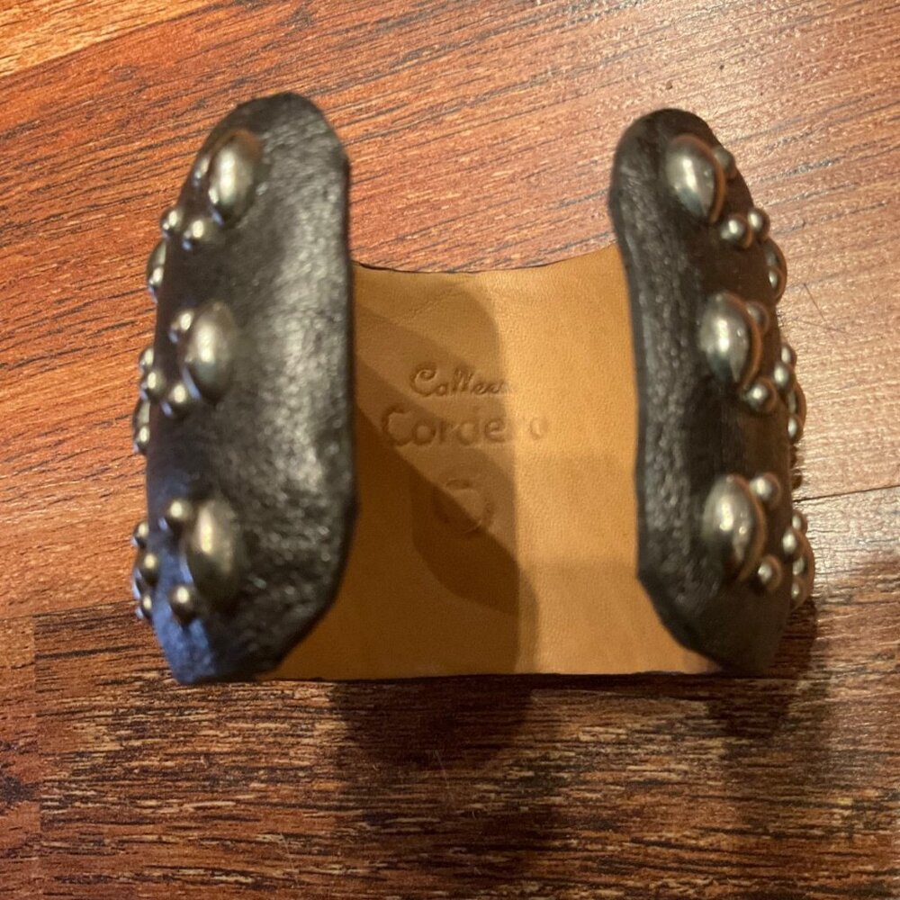 Sundance Catalog Colleen Cordero Wide Leather Cuff Bracelet w/ Sterling Studs - Picture 4 of 6